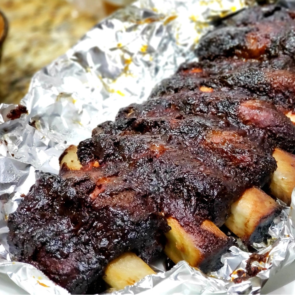Beef baby-back ribs with BBQ sauce glaze